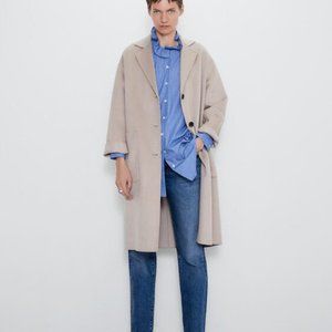 Zara, PATCH POCKET COAT, BEIGE, Small